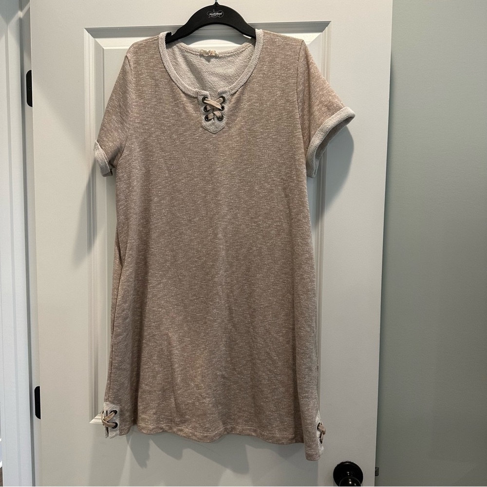 Cotton Bleu Chic Tan Lace-Up Dress